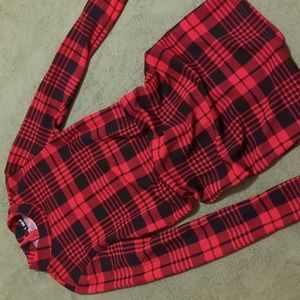 Shein Red and Black Plaid Bodycon Long Sleeve Dress Small EUC